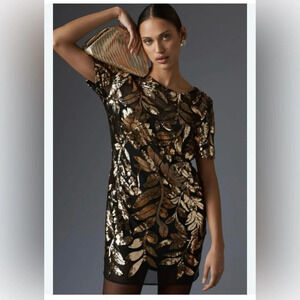 Maeve Short-Sleeve Sheer Embellished Mini Dress sz Small